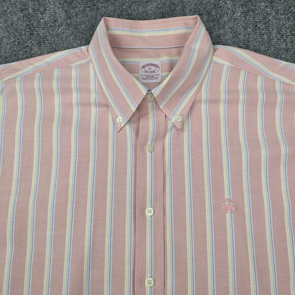 Brooks Brothers Shirt Mens XL Pink Striped Woven Oxford Cloth Supima Button Down - Picture 11 of 16